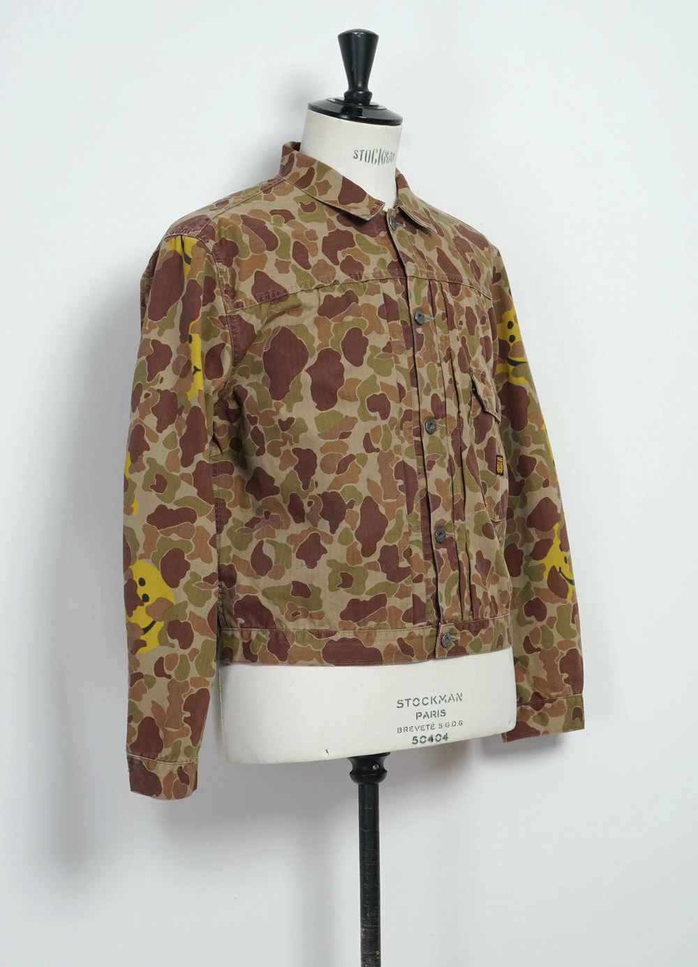 KAPITAL HAPPY PEEK-A-BOO | Herringbone Camo Jacket | Beige/Khaki - Image 2