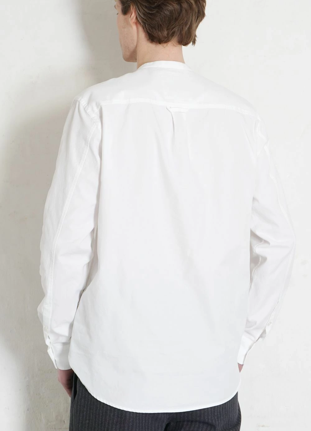 HANSEN GARMENTS ANTE | Collarless Shirt With Chest Pocket | White - Image 3