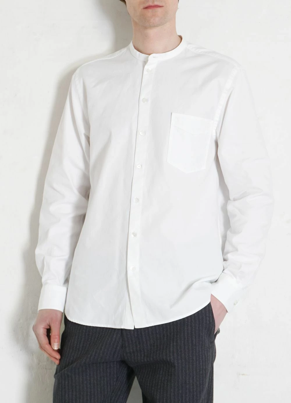 HANSEN GARMENTS ANTE | Collarless Shirt With Chest Pocket | White - Image 2