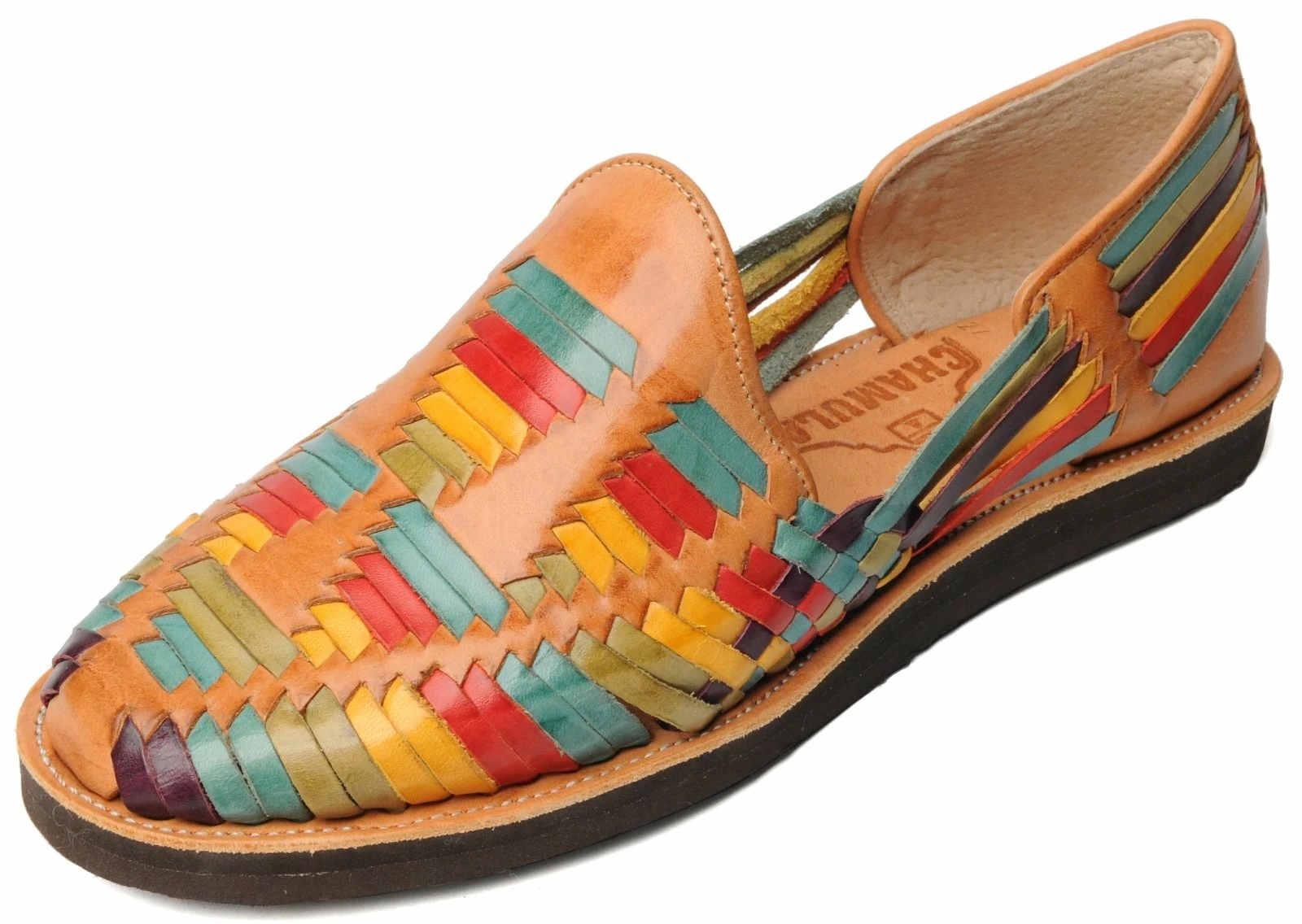 Chamula Cancun Leather Huarache | Slip On Vegetable Tanned Sandals | Multi - Image 3