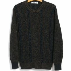 INIS MEÁIN PLATED BEACH SWEATER | Pima Cotton Knitwear | Brown/Navy