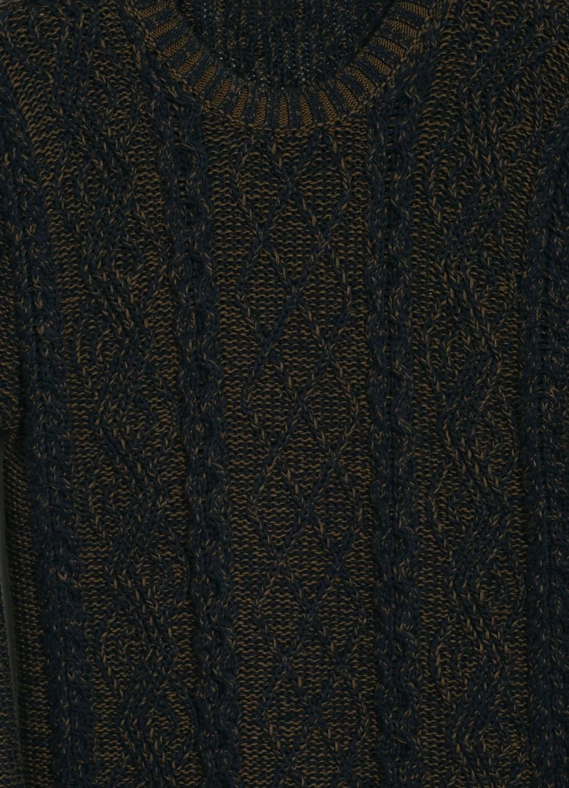 INIS MEÁIN PLATED BEACH SWEATER | Pima Cotton Knitwear | Brown/Navy - Image 6