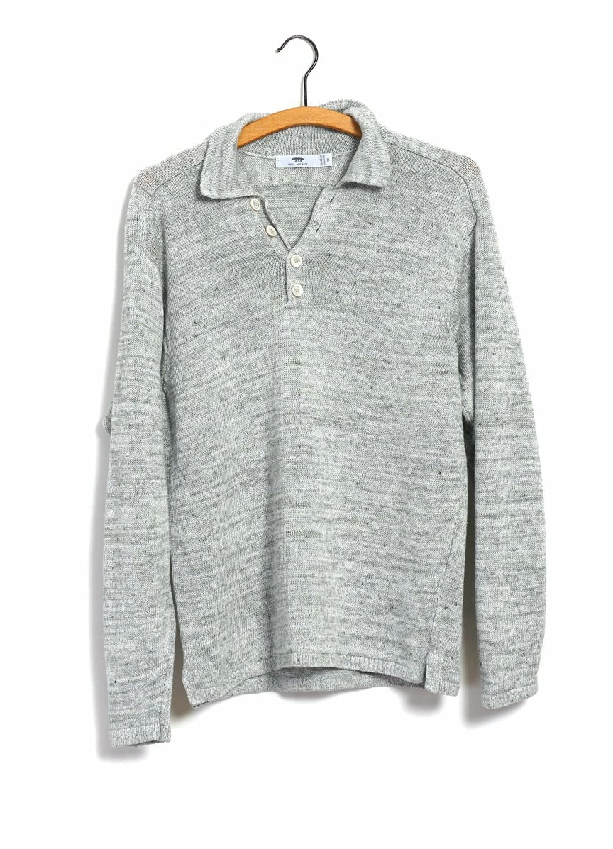 INIS MEÁIN POLO SHIRT | Linen Long-Sleeved Polo Knit | Papyrus
