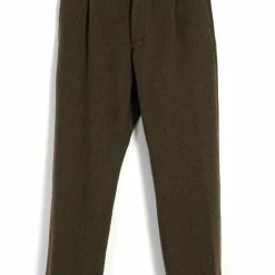 HANSEN GARMENTS SUNE | Pleated Wide Cut Trousers | Brown Herringbone