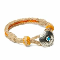 Chamula Turquoise Concho Bracelet | Hand-woven Horsehair | Orange/Yellow